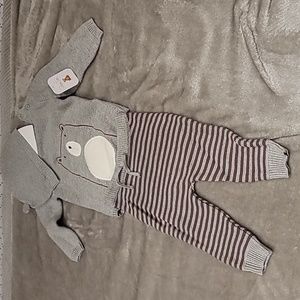 Brand New 3Pc Baby Boy 6-9 Months Fall/Winter Outfit Grey/Brown Knit